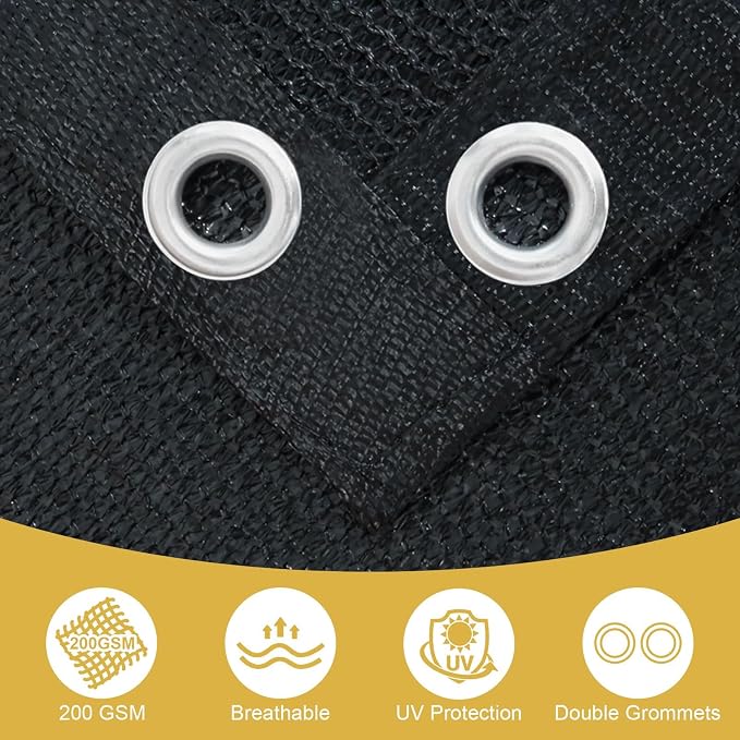 Shade&Beyond 90% Sun Shade Cloth with Grommets, 12' X 12' Pergola Shade Cover Canopy, Mesh Tarp Sun Screens for Patio, Outdoor, Garden, Backyard, Black