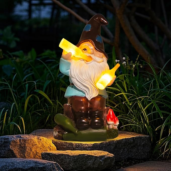 DKJOCKY Gnome Garden Decor Statue with Solar Light Lantern,Birthday Gifts for Women Mom Grandma, Funny Waterproof Resin Figurine Outdoor Decorations for Yard Patio Lawn Balcony Porch