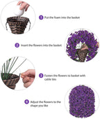 Artificial Fake Flowers Plants Hanging Baskets Outdoor Outside Spring Decor, Faux Silk Purple UV Resistant Look Real Morning Glory Home Patio Porch Balcony Decoration