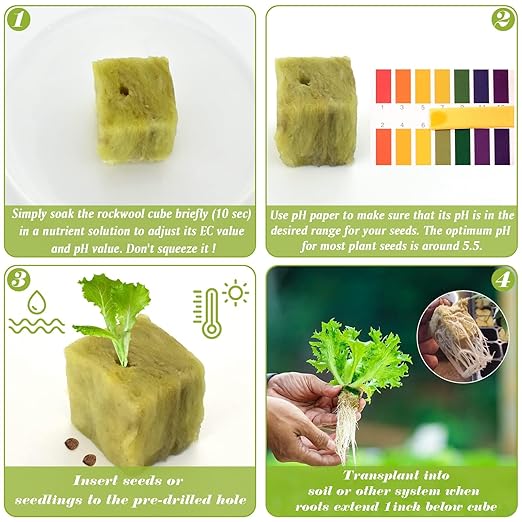Halatool 1 Inch Rockwool Cubes for Hydroponic Growing, Rock Wool Planting Seed Starter Cubes, Clone Plugs Soilless Cultivation Seedlings Cuttings Germination Start (2 Sheets, 100 Plugs in Total)