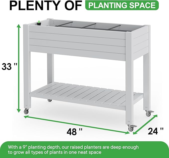 Durable Resin Raised Garden Bed with Drainage Holes & Reinforced Corners - Lightweight Flower Boxes Outdoor for Vegetables, Herbs, and Patio Garden Enclosure System (Ashen, 43.31*17.72*33.66)