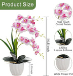 Artificial Orchid Potted Plant, White Purple Fake Orchid Flowers with White Pot, Bendable Faux Phalaenopsis Flower Arrangement for Home Office Table Centerpiece Wedding Party Bathroom Decor