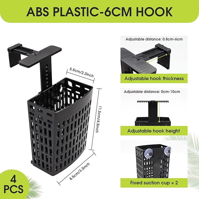 4 PCS Upgraded Aquarium Plant Holder, Adjustable thickness height Fish Tank Plant Holder with 4 Extension Hooks and 4 Suction Cups for Fish Tank Aquaponic Plant Cultivation