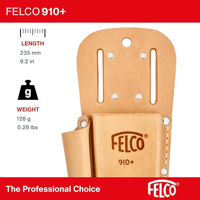 FELCO F910+ USA Made Leather Holster – Dual-Slot Belt Pouch for Pruners, Wire Cutters & Folding Saws with Accessory Slot | Tool Holster with Clip & Loop Attachment | Heavy-Duty Genuine Leather