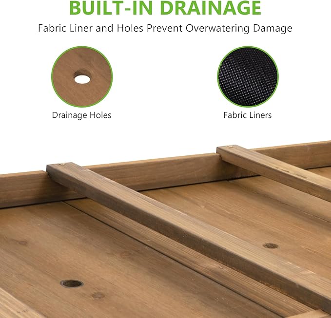 ketive Raised Garden Bed with Legs & Wheels –, Outdoor Elevated Planter Box with Storage Shelf & Hooks for Vegetables, Flowers, and Herbs for Outdoor Gardening, Patio, Balcony,48"x 24"x 33"(Brown)