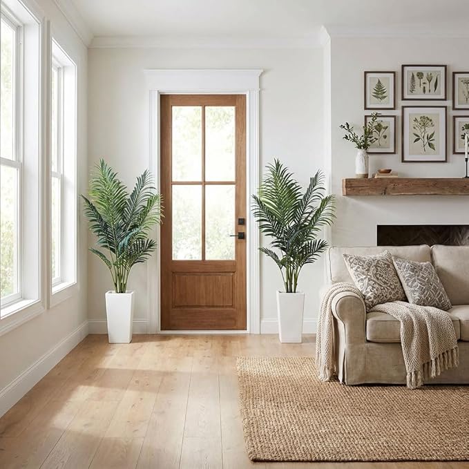 Aveyas 5ft Artificial Palm Tree for Home Decor,5 Feet Faux Plant Fake Silk Tropical Kentia Areca Trees for Indoor Outdoor House Living Room Office Porch Garden(5 ft Tall with Raised Pot)-Set of 2 Pack
