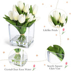 GarveeLife 12 Pcs Artificial Tulips Flowers, Real Touch Faux Tulip Stems for Vase, Home Kitchen Wedding Dining Table Decorations, Ideal Gift for Mother's Day, Easter, Valentine's Day (White)