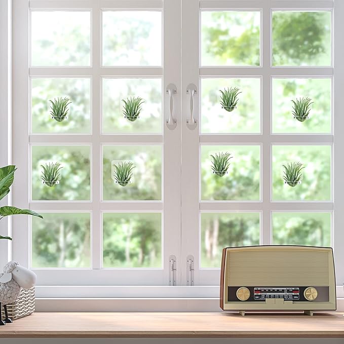 Jetec 12 Pcs Acrylic Air Plants Holder Hanger with Mounting Tape for Hanging Air Plants on Glass Display Home Decoration