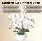 Artificial Orchid with 3D Printed Vase, 24 Stems Realistic Fake Phalaenopsis, Adjustable Silk Flowers for Home Decor, Wedding Table Centerpieces, 2 Bunches + White
