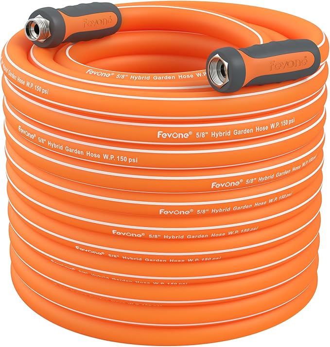 Fevone Non Kinking Garden Hose, Flexible Water Hose, Drinking Water Safe Hose, 5/8 Inner Diameter Hose, 3/4 Aluminum Fittings with Swivel Handles (105 ft)