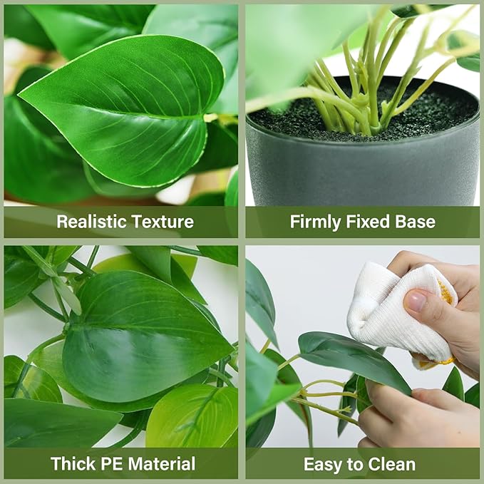 Tiita 1 Pack Fake Plants Artificial Scindapsus Aureus in Pots, Realistic Fake Greenery Potted Plants for Home Office Desk Window Sill Bathroom Bedroom Outdoor Indoor