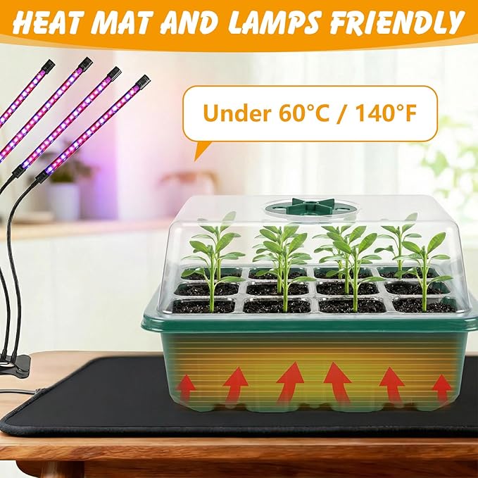 ondware 10-Pack Seed Starter Trays with Humidity Domes, 120 Cells, Seed Starter Kit for Indoor Greenhouse, Seedling Starter Tray for Seeds Growing Starting