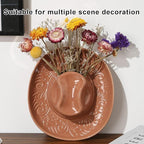 Hanging Wall Planters for Indoor Plants, Wall Vases for Flowers, Ceramic Cowboy Hat Vases for Decor, for Bathroom, Living Room, Office, and Home Decor. Brown