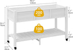 DWVO 47x18x3in Raised Garden Bed HDPE Outdoor with Legs and Lockable Wheels, Weather-Resistant Poly-Wood Elevated Planter Box, Double Tier Planters for Backyard Patio Balcony, White
