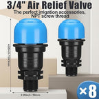 Threlaco 8 Pack Air Release Valve Air and Vacuum Relief Male Thread Bleeder Valve Vent Irrigation Water Saving System for Agricultural Drip Systems (3/4 Inches)