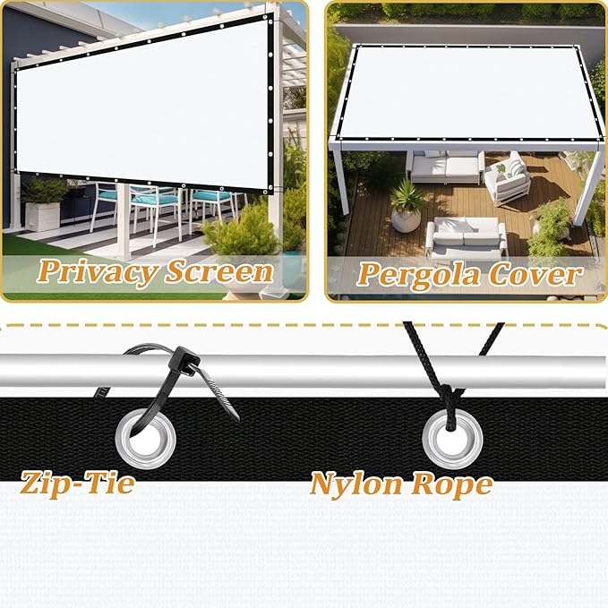 Shade&Beyond Customized Size 90% Sun Shade Cloth with Grommets, 6' X 13' Pergola Shade Cover Canopy, Mesh Tarp Sun Screens for Patio, Outdoor, Garden, Backyard GN01, White