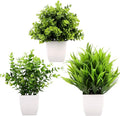 GREENTIME 3Pack Mini Fake Plants in Pots Artificial Plastic Eucalyptus Plant Wheat Grass Potted Faux Greenery Indoor for Office Desk Coffee Table Bathroom Bedroom Home Decorations