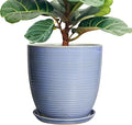 Ceramic Planter - Modern Round 12 Inch Pots for Plants with Drainage Hole and Plant Saucer for Flower Indoor, Garden Room Home Office House Decor, House Warming Gifts, Blue-Purple