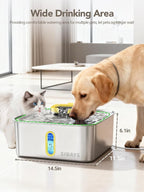 SIBAYS 4Gal/15L Stainless Steel Large Dog Water Fountain, Ultra Quiet Automatic Pet Water Fountain, Dog Water Bowl Dispenser with Water Level Window and LED Light, Easy to Clean(FS78, Silver-Yellow)