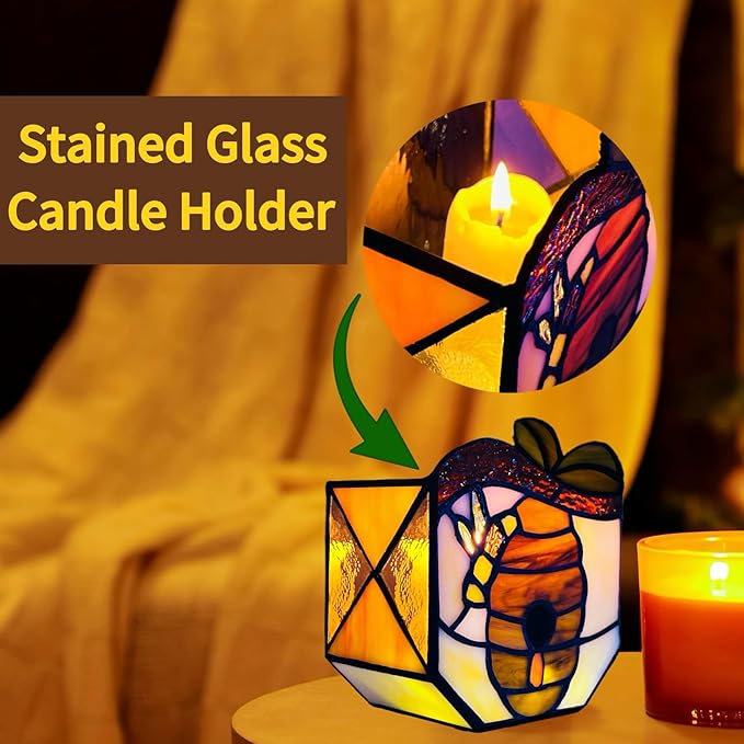 Stained Glass Bees Flower Pot, Fun Honeycomb Planter for Indoor Plants,Indoor Planters with Drainage and Tray,Cute Bee Plant Pots,Gifts for Plant Lovers