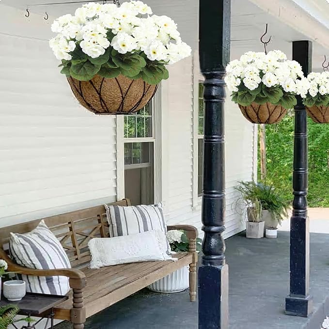 CITYES 3 Pcs Artificial Geraniums Flowers Silk Geraniums for Outdoors UV Resistant White Artificial Geranium Bush Faux Flowers Plant for Planter Garden Home Decor Indoor Patio Vase Table Centerpiece