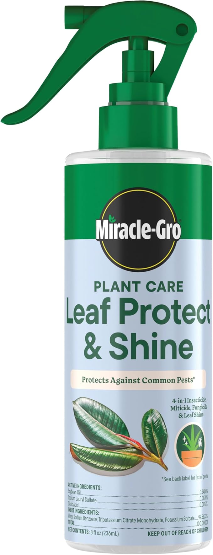 Miracle-Gro Indoor Potting Mix (6 qt.) and Plant Food (8 fl. oz.) for All Plant and Plant Care Leaf Protect & Shine (8 fl. oz.) - Bundle for Growing, Fertilizing, Protecting and Cleaning Houseplants