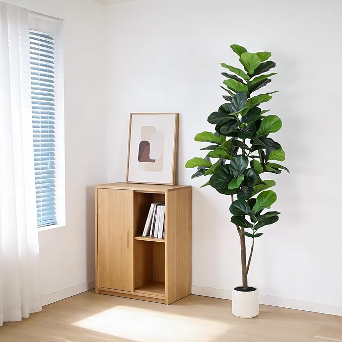 Artificial Fiddle Leaf Fig Tree 6FT with Planter Faux Trees Indoor Tall Artificial Tree, Stable Base, 84 Realistic Leaves, for Indoor/Outdoor Home Office Living Room Decor, Housewarming Gift