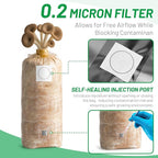 GREANER 3 Mil Mushroom Bag 25PCS, 4"x3"x20" Thick Durable Spawn Bag with Injection Ports, 0.2 Micron Porosity Resistant High Pressure Mushroom Growing Supplies