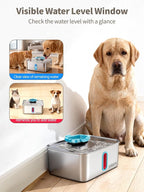 SIBAYS 4Gal/15L Large Dog Water Fountain, Stainless Steel Pet Water Fountain with Water Level Window and LED Light, Ultra Quiet Automatic Dog Water Bowl Dispenser, Easy to Clean(FS78, Silver-Blue)