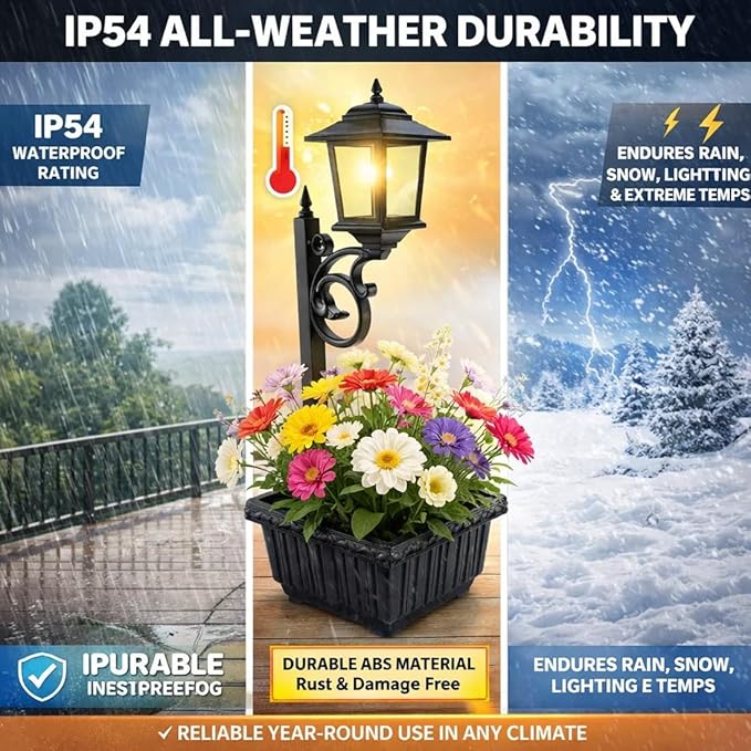 2-in-1 Solar Post Light with Planter for Real Or Fake Flowers, 2026 New Solar Lamp Post - Wall Mount Or Freestanding, 3000K Solar Lamps Outdoor Waterproof, for Lawn, Patio, Front/Back Door