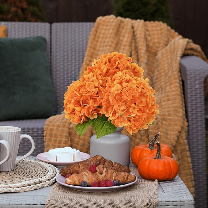 Leftover 3 Pcs Fall Hydrangea Artificial Flowers,21" Real Touch Faux Hydrangea Flowers and 3 PCS Butterflies Fall Hydrangea Stems,Fall Floral Arrangement Centerpiece Table,Wedding,Home Decor