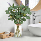Briful Artificial Eucalyptus Stems in Glass Vase with Faux Water, 14" Fake Plant Eucalyptus with Lavender for Home Office Farmhouse Wedding Centerpiece Bathroom Décor