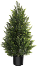 Vitalismo Outdoor Artificial Cedar Topiary Tree, Faux Evergreen Shrubs for Front Porch Decor, Lifelike Fake Bushes Plants for Home Living Room Front Door Decor (1, 3ft)