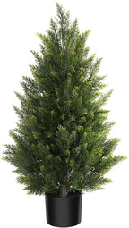 Vitalismo Outdoor Artificial Cedar Topiary Tree, Faux Evergreen Shrubs for Front Porch Decor, Lifelike Fake Bushes Plants for Home Living Room Front Door Decor (1, 3ft)