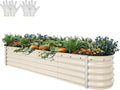 YITAHOME 8x2x1.5ft Large Raised Garden Bed Kit, 17" Tall 9 in 1 Galvanized Metal Planter Box with Gloves & Safety Rubber, Outdoor Above Ground Planters for Plants Vegetables Flowers, Cream Yellow