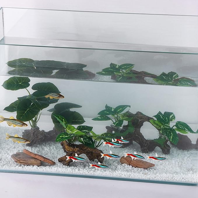 2 Pack Artificial Aquarium Ornaments Silk Leaf Betta Fish Tank Decoration Driftwood Cave Decor for Reptiles Plants Driftwood Accessories