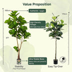 6ft Artificial Fiddle Leaf Fig Tree Tall Large Realistic Fake Ficus Lyrata Plant for Indoor Home Decor Office Living Room Floor Plant Modern Farmhouse Silk Tree 72 Inch Pet Safe Maintenance Free