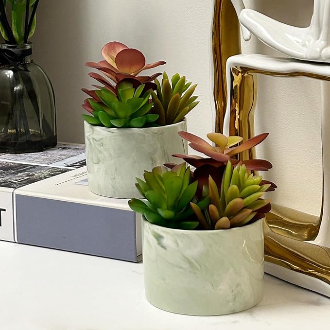 Artificial Plants Cute Colourful Succulents in Ceramic Planter Fake Plant Flowers Potted for Home Living Room Office Desk Decor Bathroom Bedroom Indoor Decoration