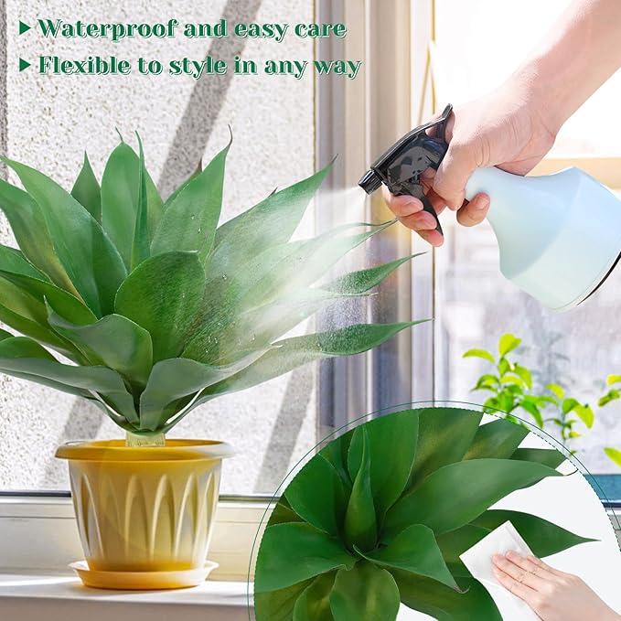 2 Pack Fake Agave Plants 18 Inch Large Artificial Succulents Realistic UV Resistant Faux Aesthetic Plants for Outdoor Decoration Tropical Plant Home Garden Front Porch Decor - 21Leaves, Dark Green