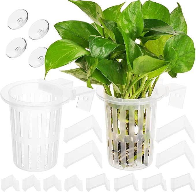 2025 New Upgraded Large Aquarium Plant Holder with 1.57-inch Extension Hooks and Suction Cups for Fish Tank Aquaponic Plant Cultivation and Aquascape Accessories Decorations (2 PCS) Transparent