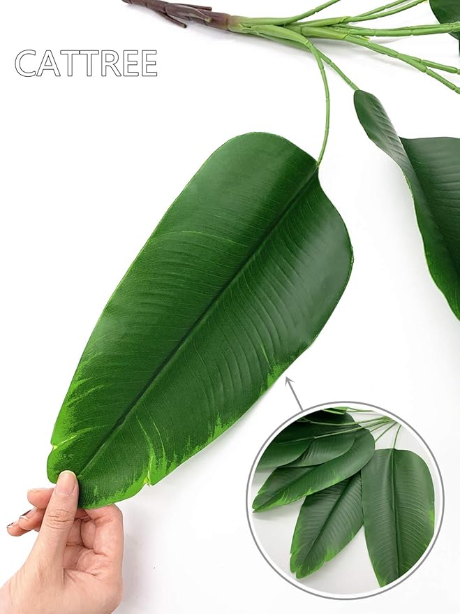 Artificial Bird of Paradise Plant, Faux Palm Plants with Real Touch Leaves Fake Banana Tree Plastic Stems for Home Room Greenery Decor Office Indoor Outdoor Garden Wedding Party DIY Decorations 2 Pack