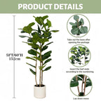 Artificial Fiddle Leaf Fig Tree 5FT with White Tall Planter-Large Faux Tree Tall Fake Floor Plant in Pot,Artificial Plants Indoor for Home Office Living Room Décor(Lyrata 5FT)