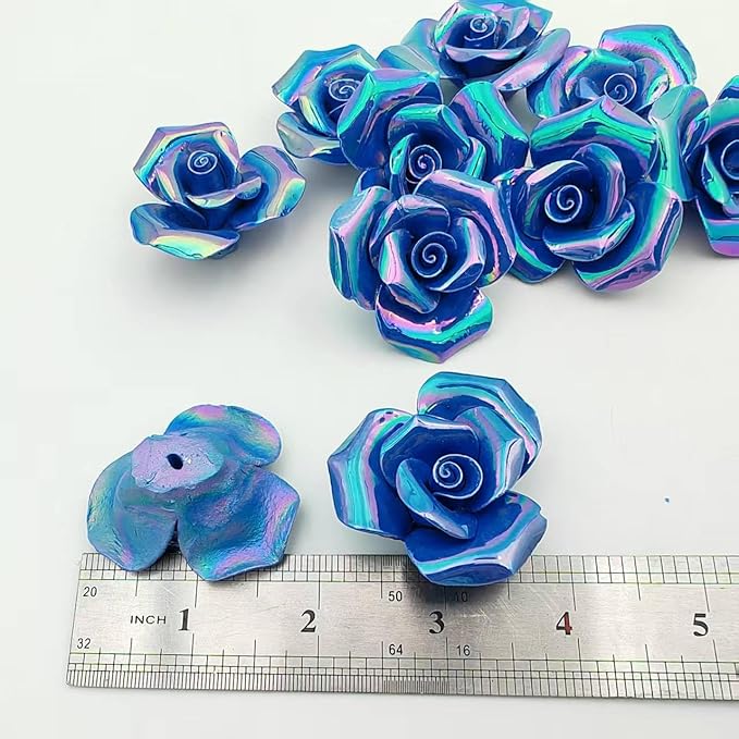 BTMIEY 10 PCS 3D Flower Ceramic Tiles,1.6" Handmade Procelain Ceramic Flowers for Artwork,Fish Tank,Vases,Living Room, Dining Table,Office, Home Floral Decor (Double-Flowered Iridescent Deep Blue)