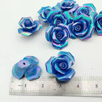 BTMIEY 10 PCS 3D Flower Ceramic Tiles,1.6" Handmade Procelain Ceramic Flowers for Artwork,Fish Tank,Vases,Living Room, Dining Table,Office, Home Floral Decor (Double-Flowered Iridescent Deep Blue)