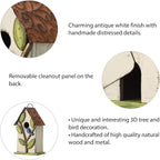 Glitzhome 9.7" H Hanging Birdhouse for Outdoor Patio Garden Decorative Pet Cottage Distressed Wooden Bird House for Finch Swallow Wren Chickadee, Leaves Rustic White