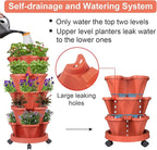GameXcel Vertical Planter Tower - 5 Tier Stackable Garden Planters with Wheels and Tools Plant Pots for Strawberry Herb Flower and Vegetable Indoor Outdoor Use Red