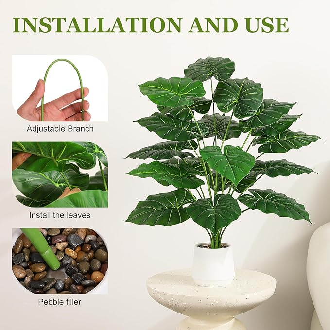 28'' Fake Plants Large Artificial Tropical Plants Indoor Tall Plant, with White Planter Ideal, for Home Living Rooms, Patios, Porches, Bathrooms, and Outdoor Decor