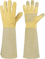 HANDLANDY Rose Pruning Gardening Gloves for Men Women, Thorn Proof Forearm Protection Leather Garden Gloves, Gardening Gifts for Gardeners (Vanilla, Small)