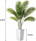 Garvee 4.3FT Artificial Palm Tree, Tall Faux Tropical Areca Plants with White Tall Planter, Fake Potted Tree with Lifelike Leaves for Indoor Living Room Bedroom Home Office Decor