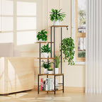 Plant Stand Indoor with Grow Light, 5-Tiered Tall Plant Stand Indoor, Metal Plant Shelf with Hanging Basket Hook and Adjustable Light, Ideal for Living Room, Garden, Patio (Black Brown)